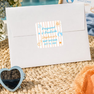 Pregnant & Poolside Summer Pool Party Baby Shower Square Sticker