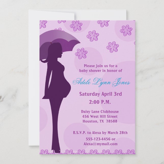 Pregnant Silhouette Purple Baby Shower Invitation (Front)