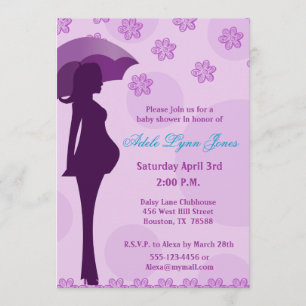 Pregnant Silhouette Purple Baby Shower Invitation