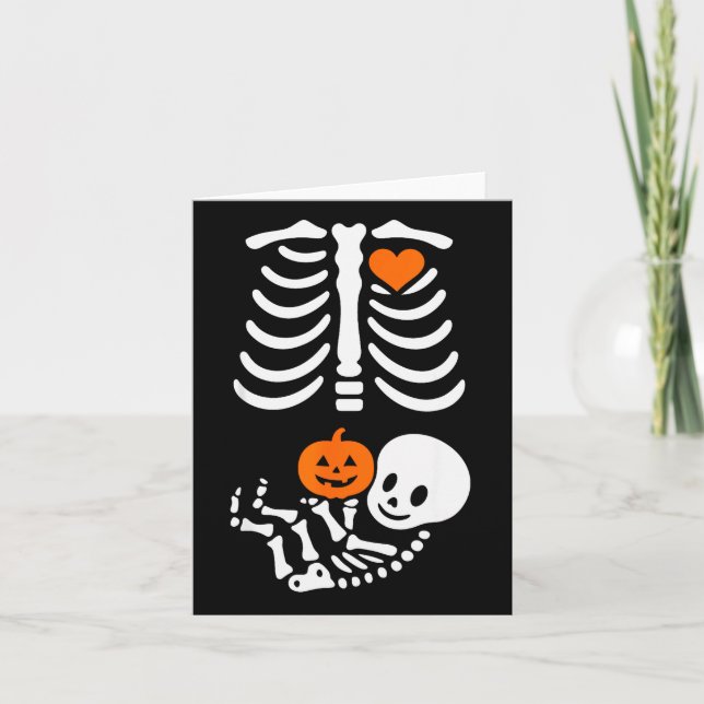 Pregnant Skeleton Baby Bump Funny Halloween Tee  Card (Front)