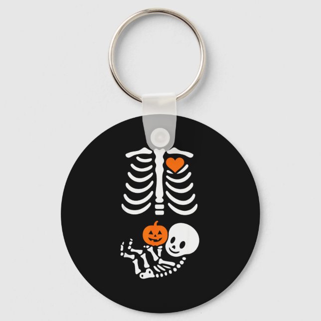 Pregnant Skeleton Baby Bump Funny Halloween Tee  Key Ring (Front)