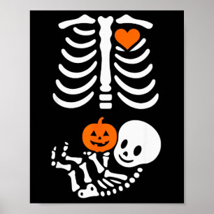 Pregnant Skeleton Baby Bump Funny Halloween Tee Poster