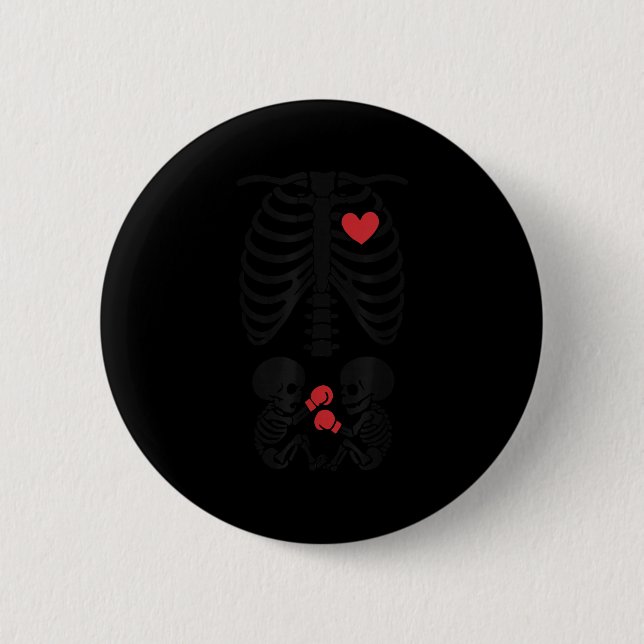 Pregnant Skeleton Twin Halloween Skeleton Boxing T 6 Cm Round Badge (Front)