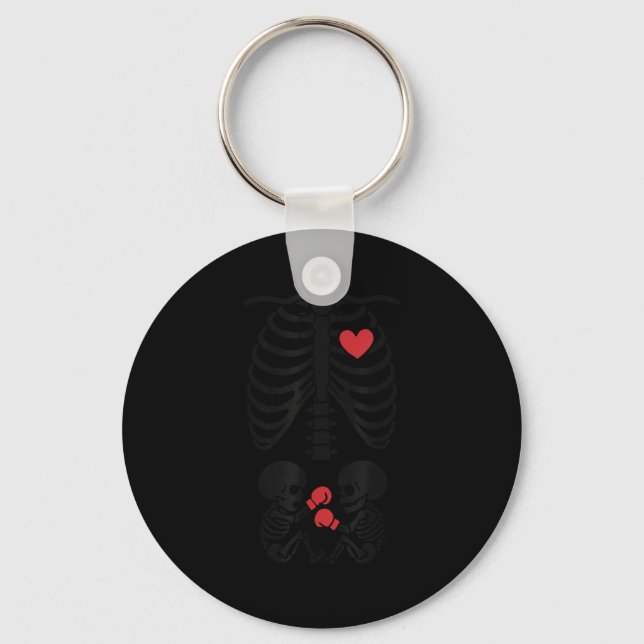 Pregnant Skeleton Twin Halloween Skeleton Boxing T Key Ring (Front)