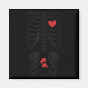 Pregnant Skeleton Twin Halloween Skeleton Boxing T Magnet