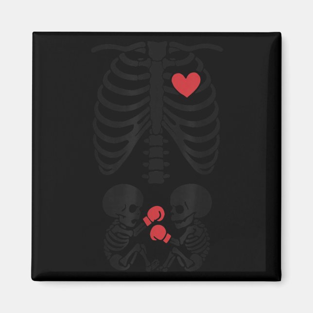 Pregnant Skeleton Twin Halloween Skeleton Boxing T Magnet (Front)