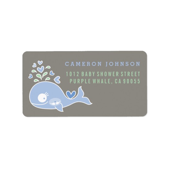 Pregnant Whale Twin Boys Baby Shower Address Label (Front)