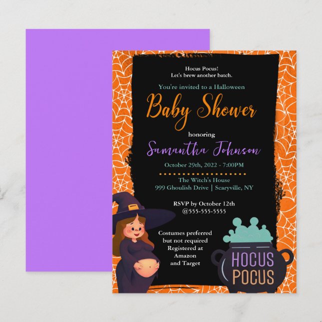 Pregnant Witch Halloween Baby Shower Costume Party Invitation Postcard (Front/Back)