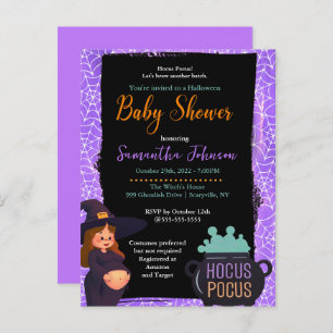 Pregnant Witch Halloween Baby Shower Costume Party Invitation Postcard