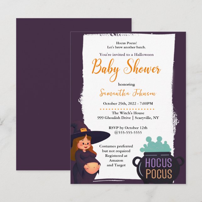 Pregnant Witch Halloween Baby Shower Costume Party Invitation Postcard (Front/Back)