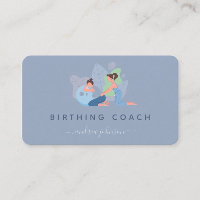Pregnant Woman Birthing Coach Illustration Earthy  Business Card (Front)