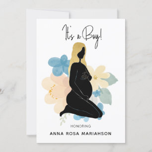 *~*  Pregnant Woman Black Gold Baby Shower Boy Invitation