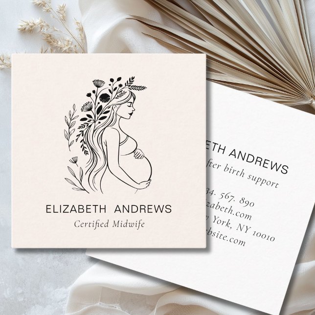 Pregnant Woman Illustration | Doula Midwife Square Business Card (Pregnant Woman Illustration | Doula Midwife Square Business Card)