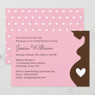 Pregnant Woman Pink Girl Baby Shower Invitation