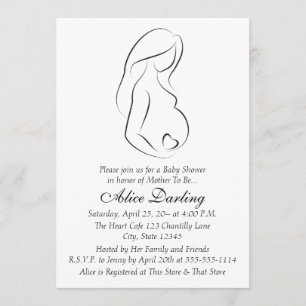 Pregnant Woman Profile Heart Baby Shower Invite