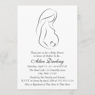 Pregnant Woman Profile Heart Baby Shower Invite