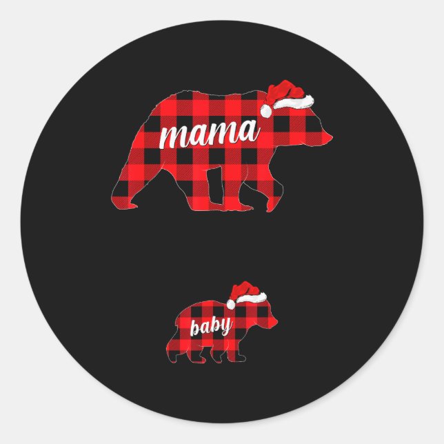 Pregnant Women Mama Bear Pregnancy Christmas Pajam Classic Round Sticker (Front)