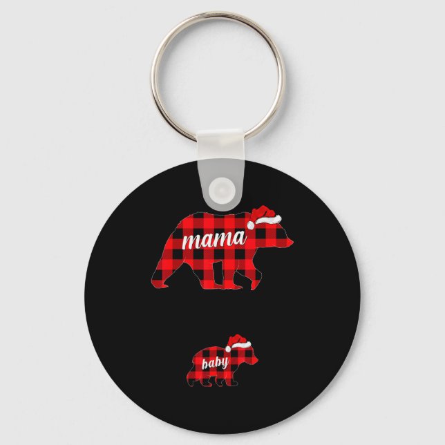 Pregnant Women Mama Bear Pregnancy Christmas Pajam Key Ring (Front)