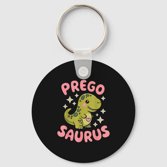 Pregosaurus Cute Retro Mommy Dinosaur Pregnancy An Key Ring (Front)