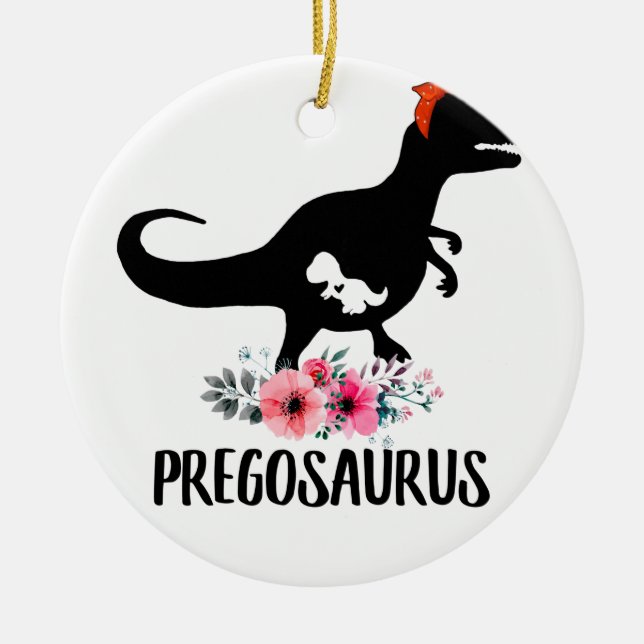 Pregosaurus Funny Pregnancy Gift Ceramic Tree Decoration (Front)