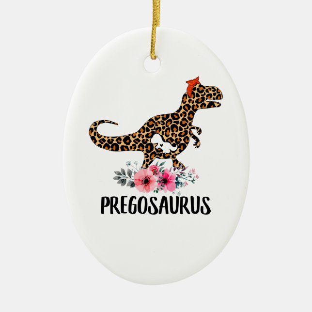 Pregosaurus Funny Pregnancy Gift Ceramic Tree Decoration (Front)