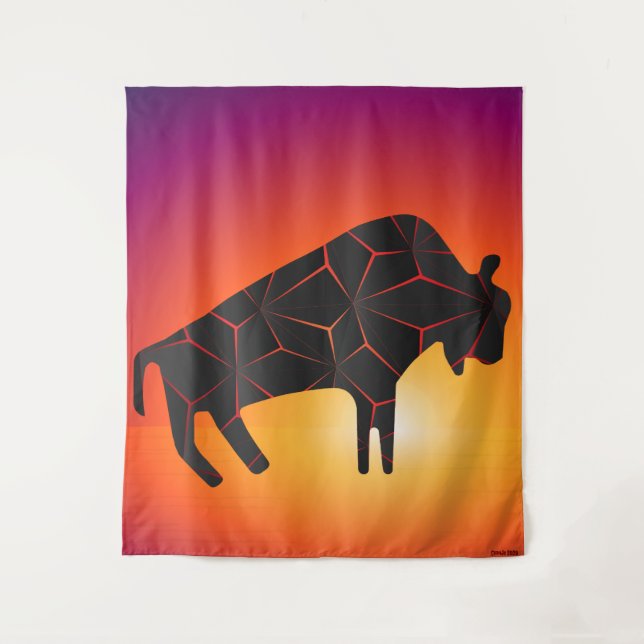 Prehistoric Animals Fiery Bison Tapestry (Front)