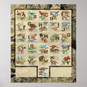 Prehistoric Animals with Dinosaurs Alphabet Poster