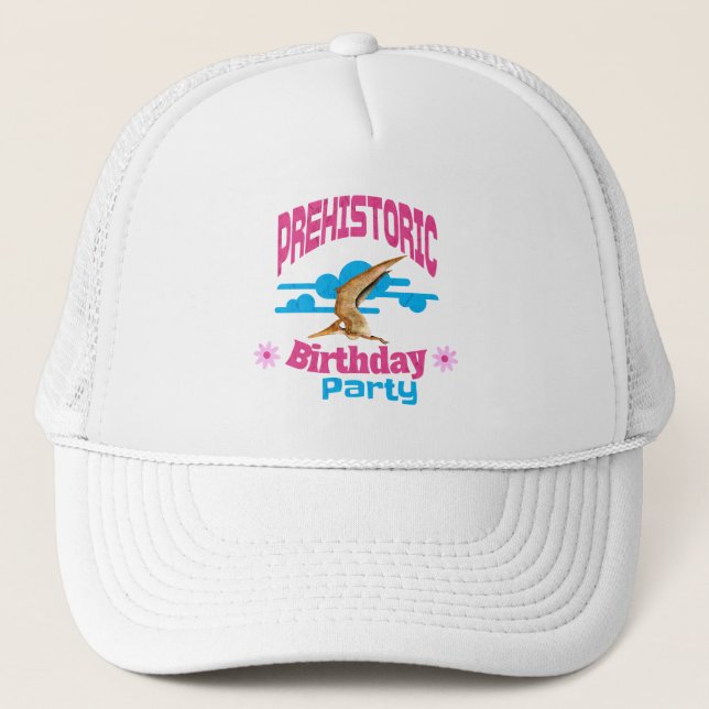 Prehistoric Birthday Party Pterodactyl Dino Trucker Hat (Front)