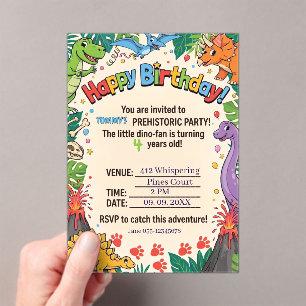 Prehistoric Dinosaur Kids Happy Birthday Party Acrylic Invitations