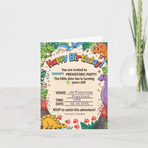 Prehistoric Dinosaur Kids Happy Birthday Party Invitation