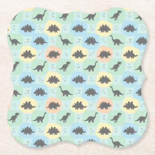 Prehistoric Dinosaur Silhouette Seamless Pattern Paper Coaster