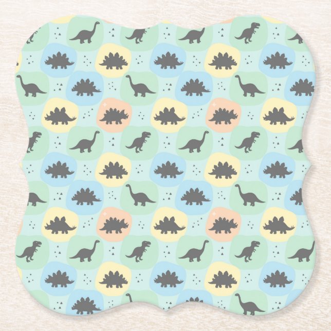 Prehistoric Dinosaur Silhouette Seamless Pattern Paper Coaster (Front)