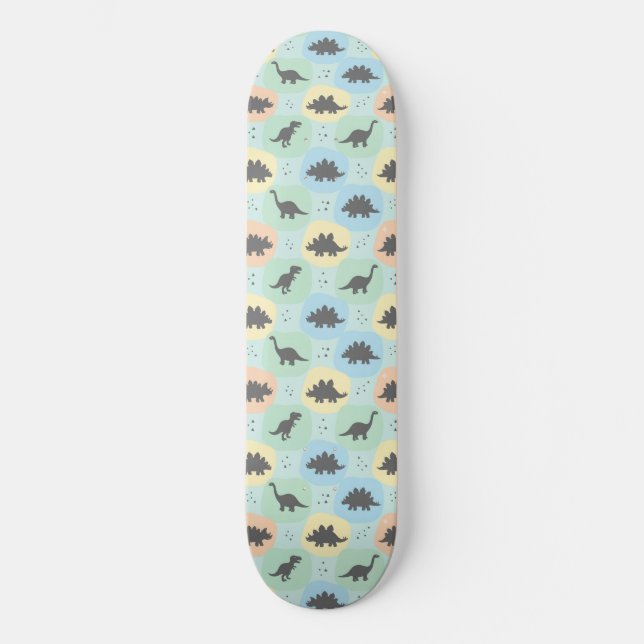 Prehistoric Dinosaur Silhouette Seamless Pattern Skateboard (Front)