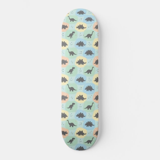 Prehistoric Dinosaur Silhouette Seamless Pattern Skateboard (Front)