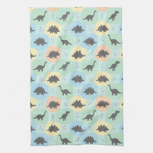 Prehistoric Dinosaur Silhouette Seamless Pattern Tea Towel