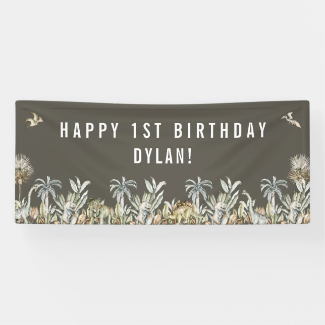 Prehistoric Dinosaur Theme Birthday Banner (Horizontal)