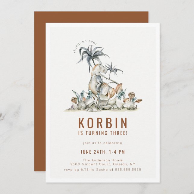 Prehistoric Dinosaur Theme Birthday Party Invitati Invitation (Front/Back)