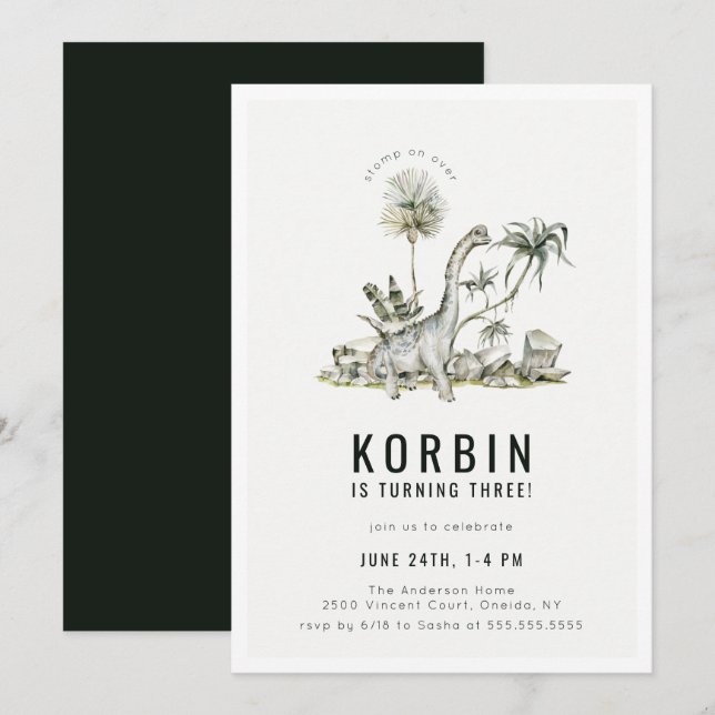 Prehistoric Dinosaur Theme Birthday Party Invitation (Front/Back)