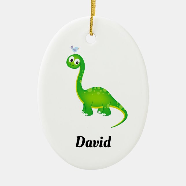 Prehistoric Dinosaur with Name Ceramic Tree Decoration (Front)