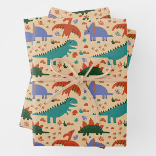 Prehistoric Dinosaurs & Fossil Prints Pattern Wrapping Paper Sheet