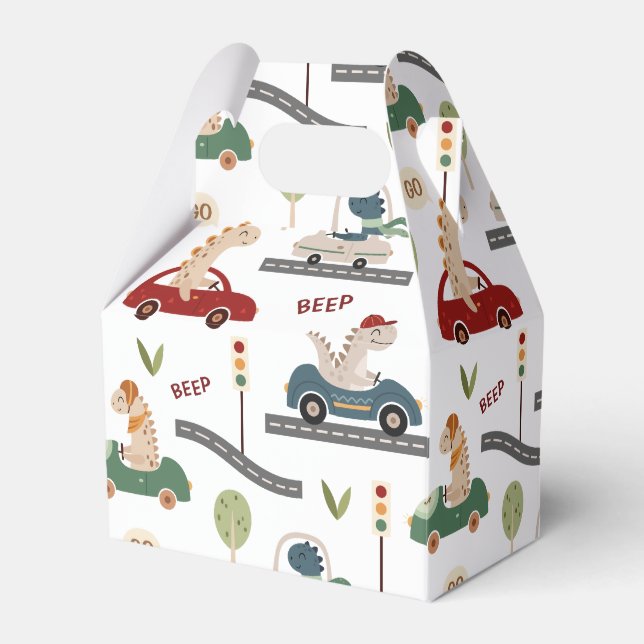 Prehistoric Groups of Colourful Dinosaurs Driving Favour Box (Front Side)