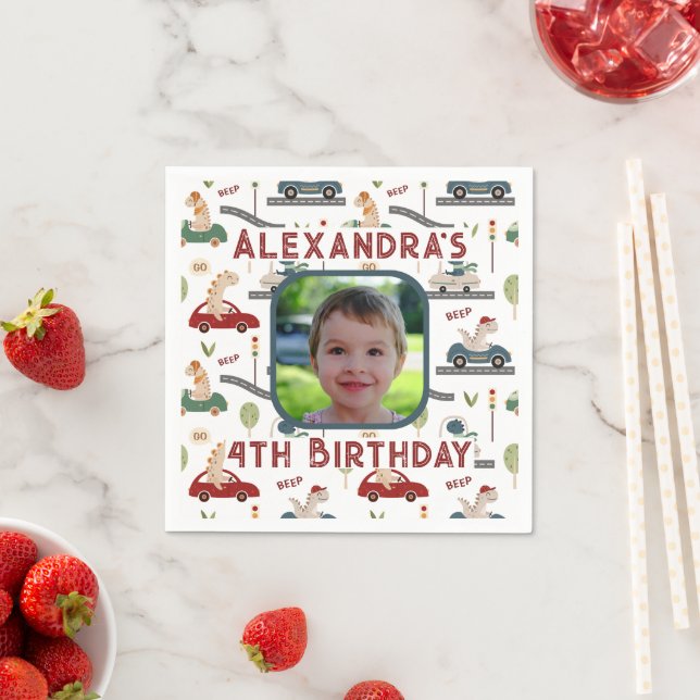 Prehistoric Groups of Colourful Dinosaurs Picture Napkin (Insitu)