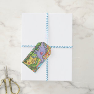 PREHISTORIC HAPPY CUTE DINOSAUR & TRICERATOPS GIFT TAGS