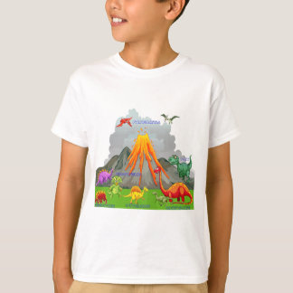 prehistoric landscape dinosaurs volcano mountains T-Shirt