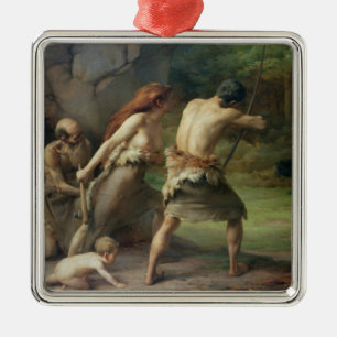 Prehistoric Man Hunting Bears, 1832 Metal Tree Decoration