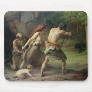 Prehistoric Man Hunting Bears, 1832 Mouse Mat