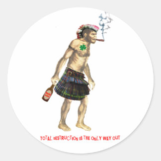 prehistoric punk rock cave man classic round sticker