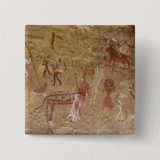 Prehistoric rock paintings, Akakus, Sahara 15 Cm Square Badge (Front)