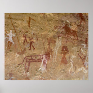 Prehistoric rock paintings, Akakus, Sahara Poster