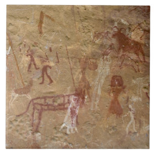 Prehistoric rock paintings, Akakus, Sahara Tile